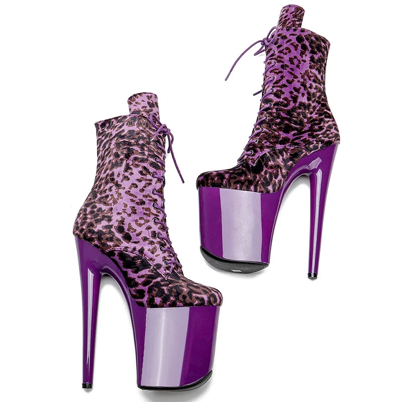 20CM Platform Ankle Boots - Leopard Print High Heel Pole Dance Boots