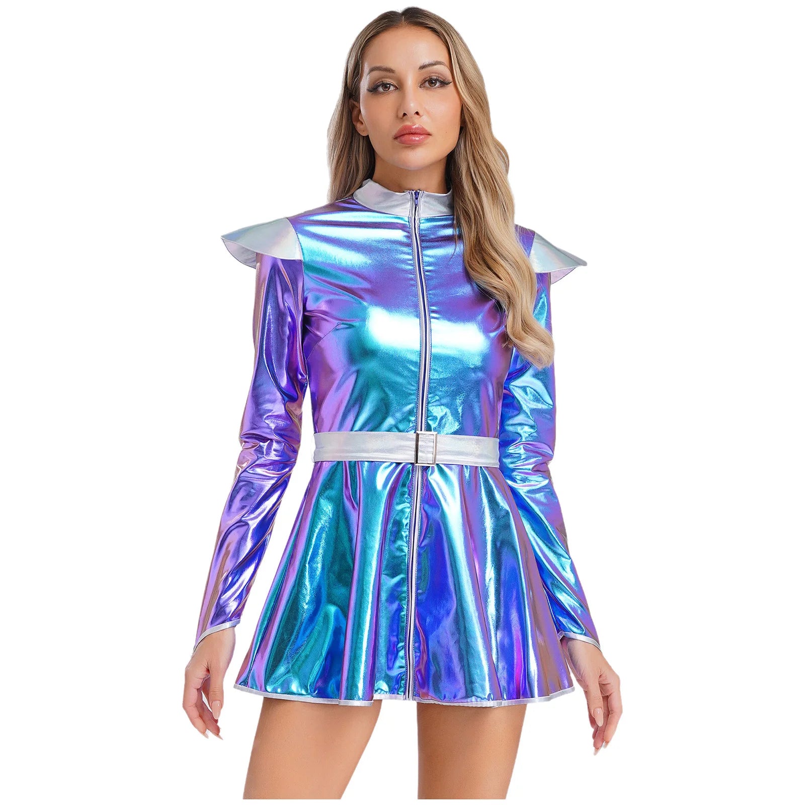 Metallic Space Alien Dress | Long Sleeve A-Line Costume