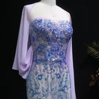 Beaded Lilac Mermaid Gown | Floral Appliqué Cape | Strapless
