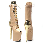 20CM Platform Ankle Boots - Mixed Finish Open Toe High Heel Pole Dance Boots