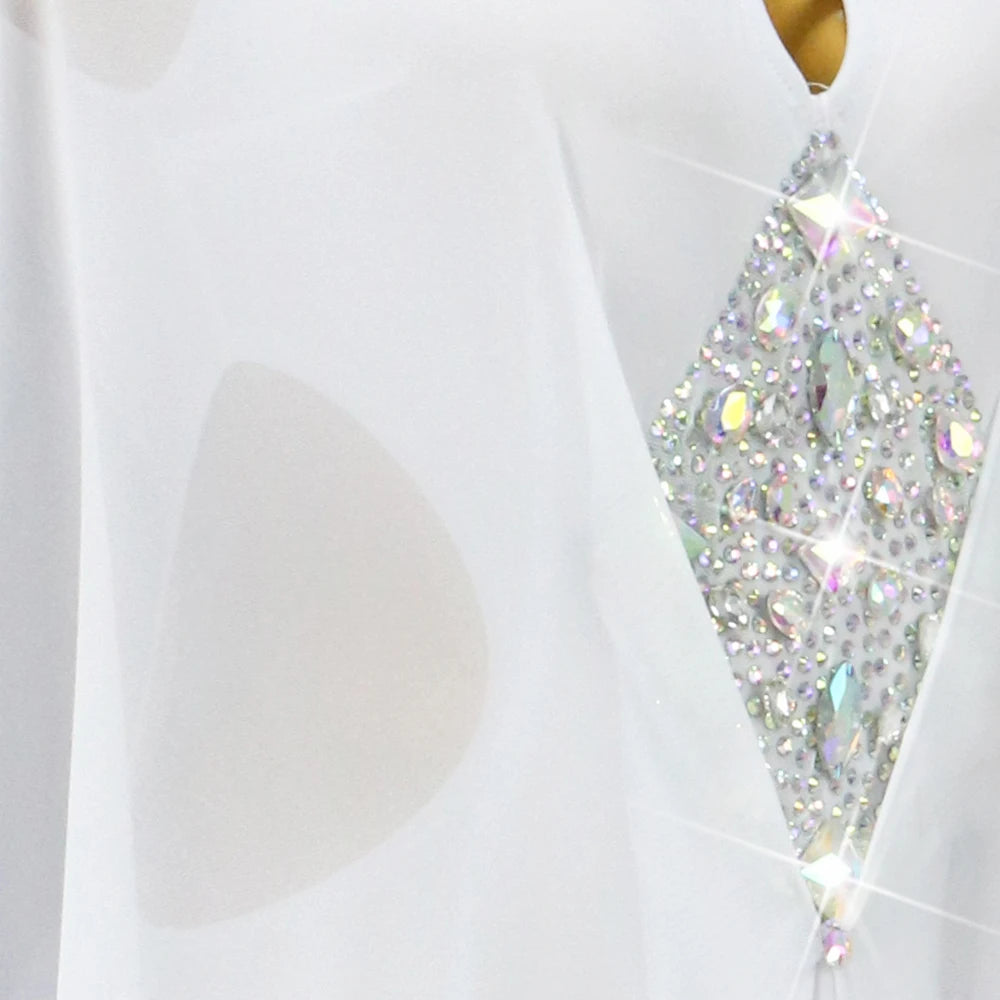 Rhinestone Latin Dance Dress with Accessories Set — White