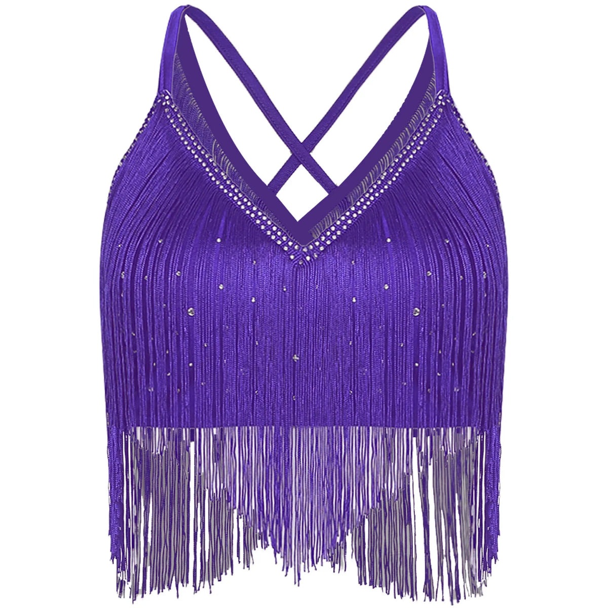 Fringe Tassel Crop Top | Crisscross Back | Latin Dance & Stage | 7 Colours