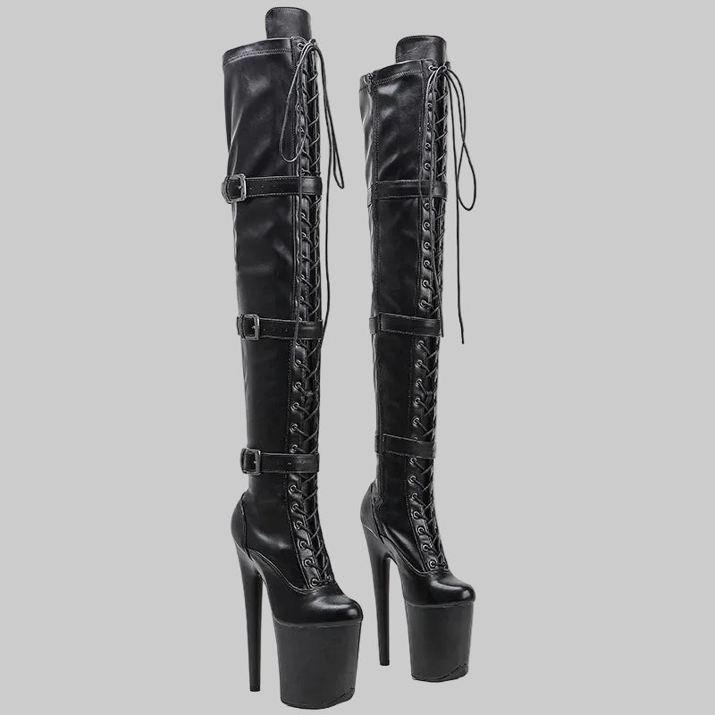 20CM Matte PU Over-Knee Pole Dance Boots - Professional Performance Heels