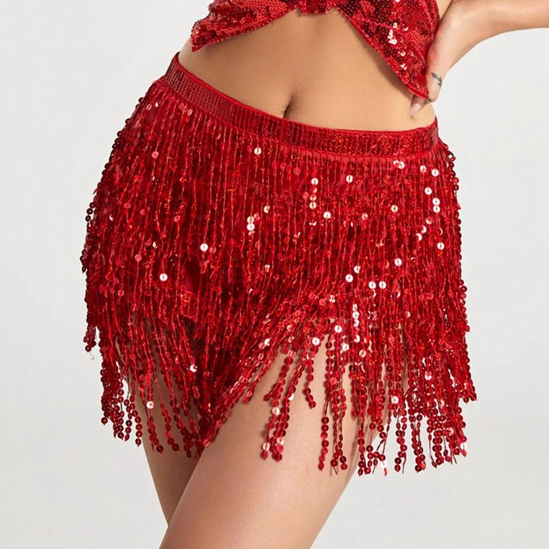 Sequin Fringe Hip Scarf | Belly Dance Wrap Skirt