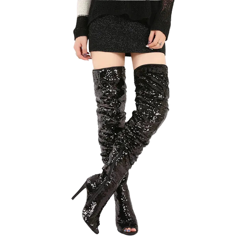 Sequin Over-the-Knee Boots | 11cm Heel
