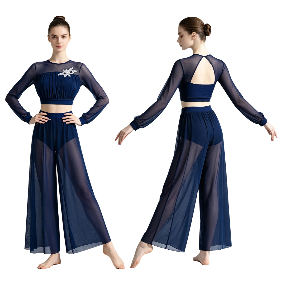 Rhinestone Crop Top & Sheer Pants Set | Lyrical Dance | Built-In Brief