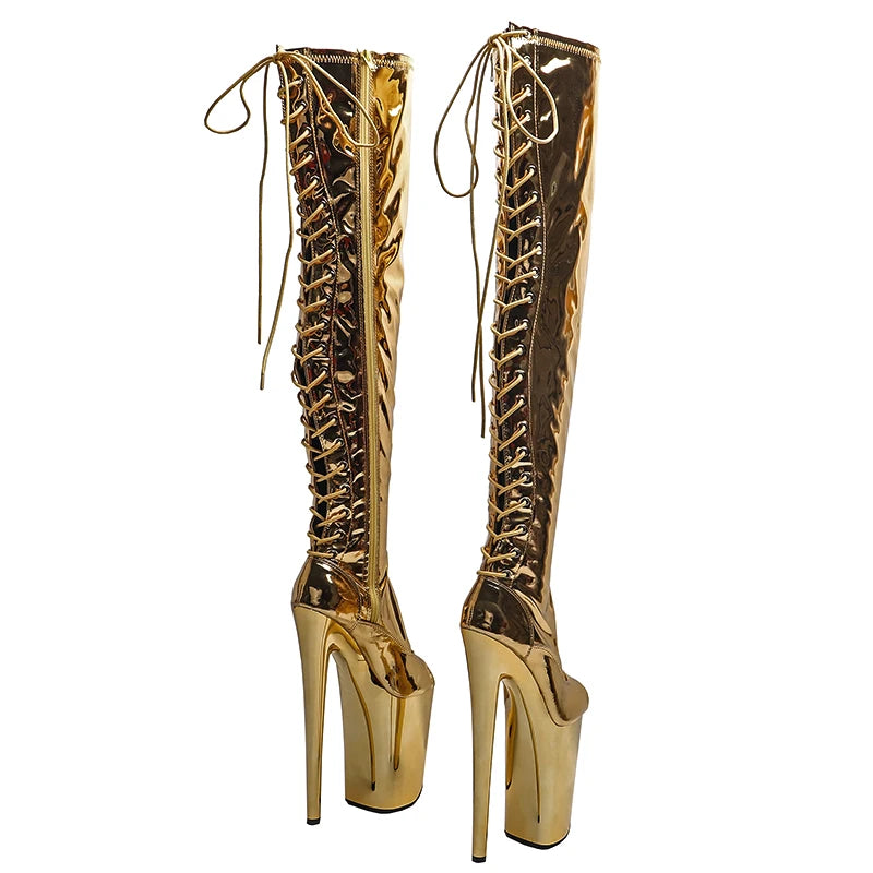 23CM Platform Pole Dance Boots - Ultra High Heel Open Toe Performance Boots