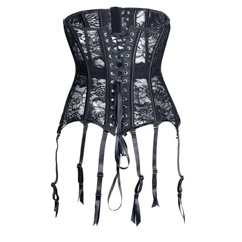 Leather & Lace Underbust Corset | Garter Suspenders | 12-Bone | Plus Size