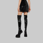 Over-the-Knee Platform Boots - Hoof Heel Runway Boots with Side Zipper