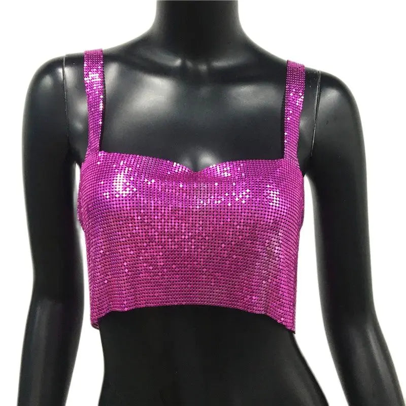 Sequin Backless Crop Tank Top