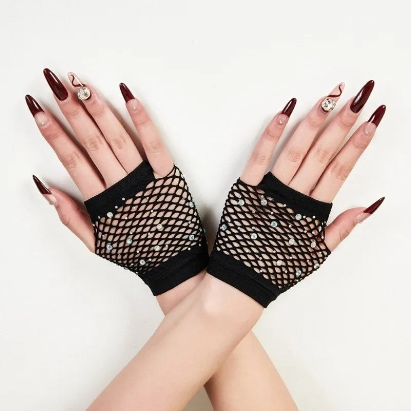Rhinestone Fishnet Gloves | Fingerless