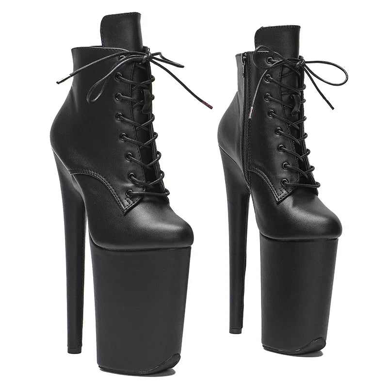 Matte Platform Ankle Boots - 23cm Pole Dance Heels