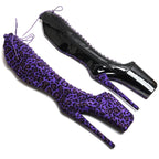 10-Inch Leopard Print Platform Boots - Thigh-High Patent Dance Boots