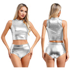 Metallic Crop Top & Booty Shorts Set | Rave Festival Two-Piece