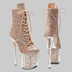 Glitter Platform Boots - 8-Inch Sparkle Ankle Boots for Pole Dance & Performance