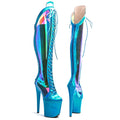 8-Inch Holographic Thigh-High Boots - Lace-Up Dance Boots