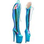 8-Inch Holographic Thigh-High Boots - Lace-Up Dance Boots