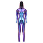 Metallic Catsuit | Hooded Zip Front