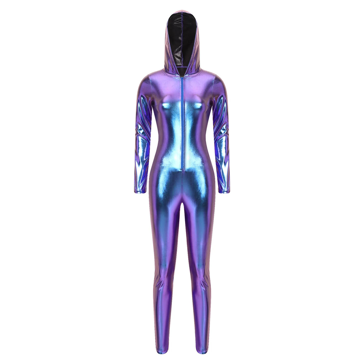 Metallic Catsuit | Hooded Zip Front