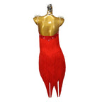 Red Latin Dance Dress – Rhinestone Crystal Tassel Performance Gown