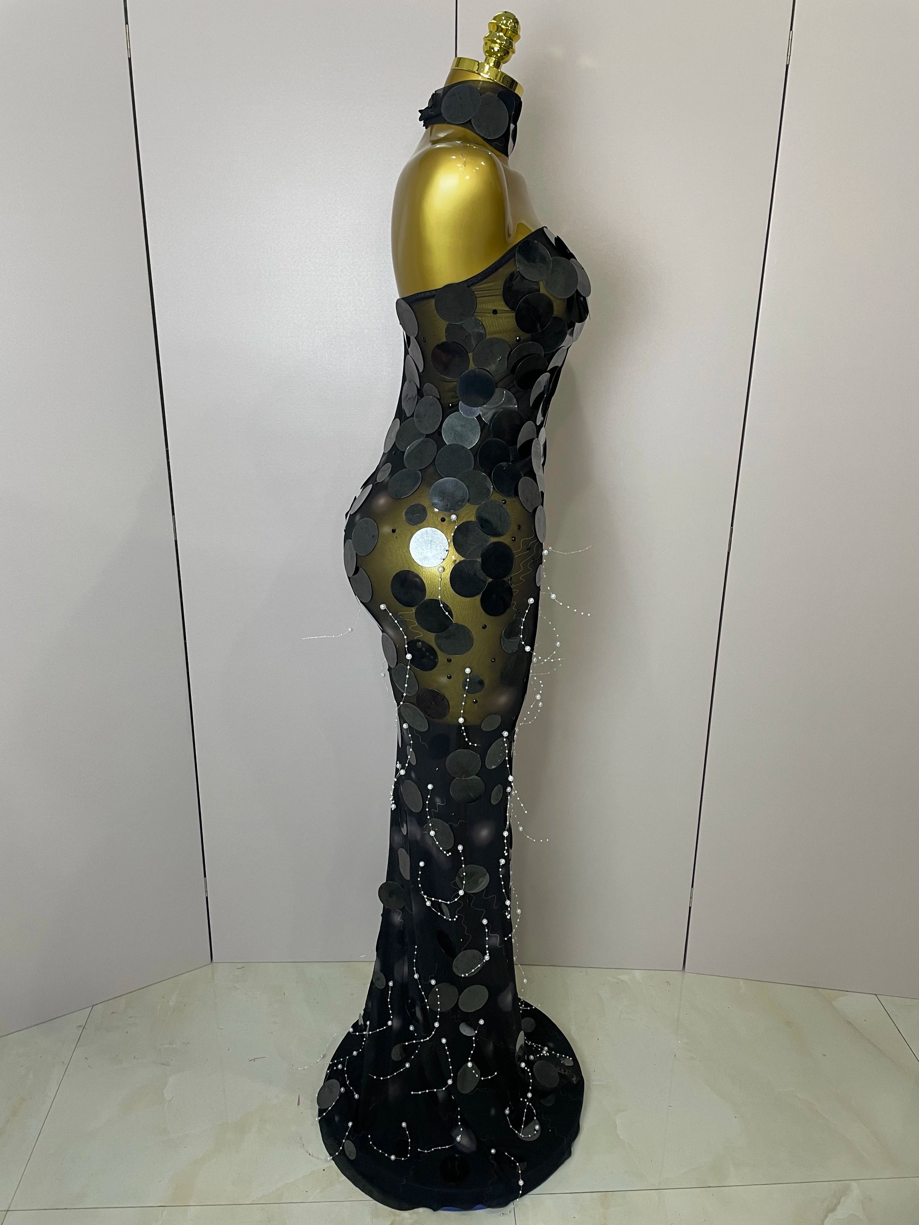 Mirror Disc Sequin Gown | Strapless Backless | Floor-Length | Stage