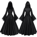 Gothic Hooded Witch Gown | Corset Lace-Up | Bell Sleeve Maxi Dress