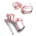 8-Inch Glitter Platform Sandals - Peep Toe Clear Platform Dance Heels