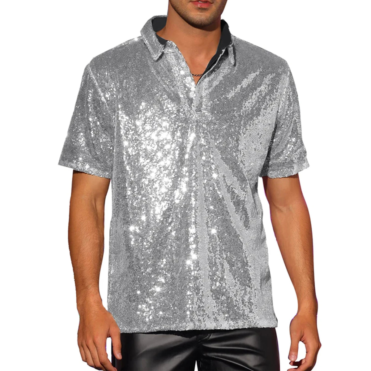 Men's Sequin Polo Shirt | Short Sleeve | Stage
