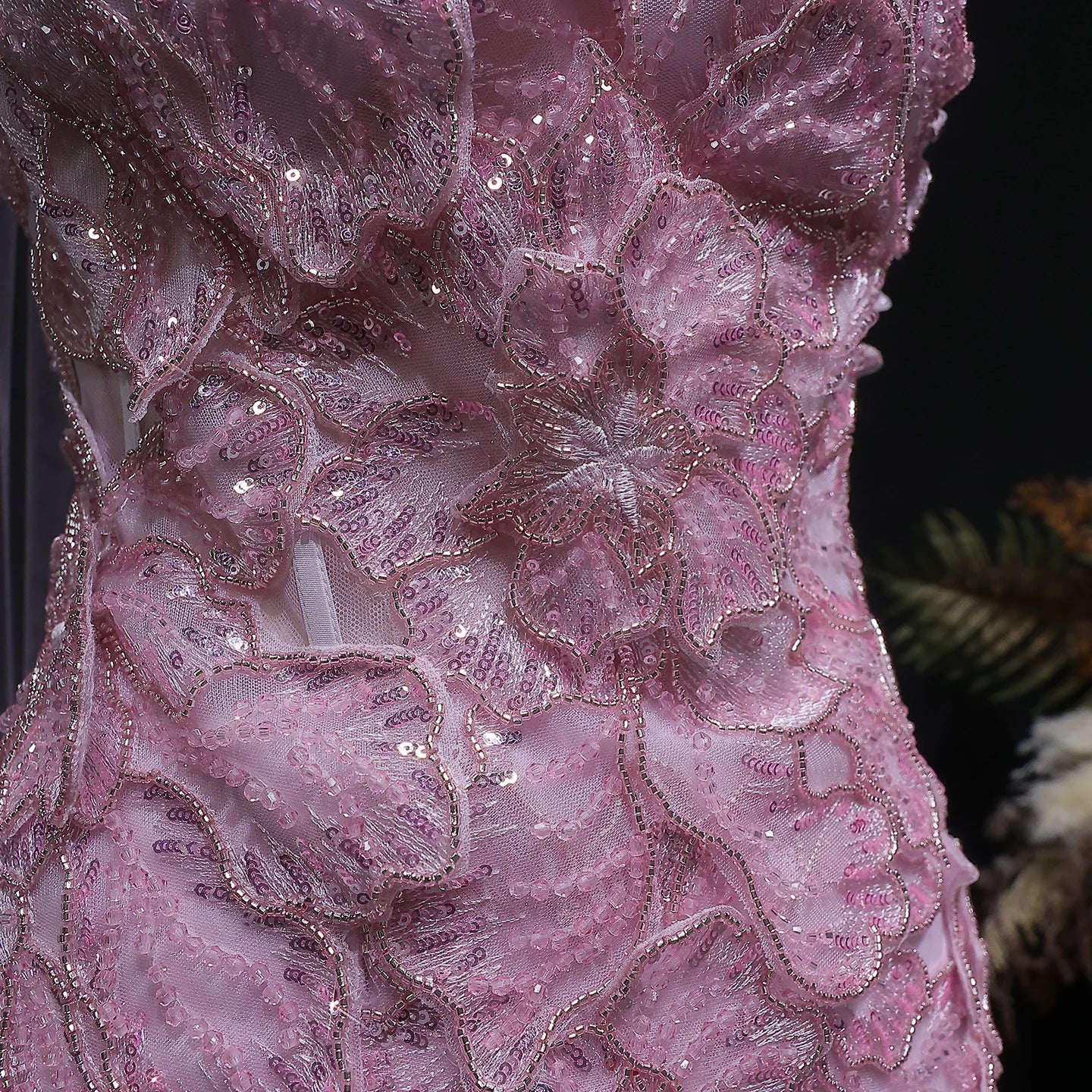 Appliqué Beaded A-Line Gown | Strapless | Scarf Overlay