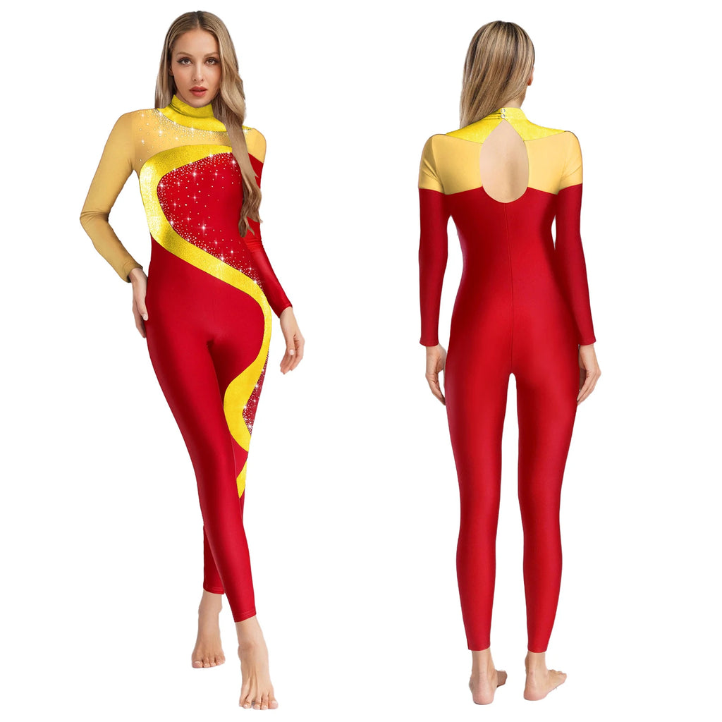 Dance Unitard | Metallic Contrast & Rhinestones