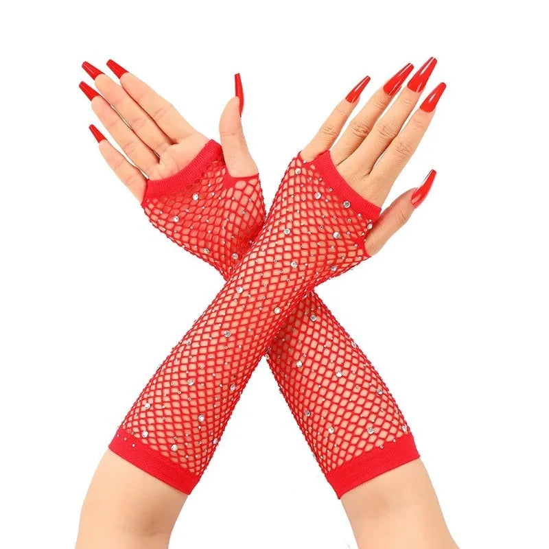 Rhinestone Fishnet Gloves | Fingerless
