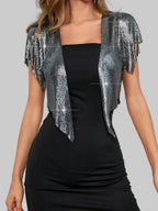Metal Sequin Crop Cardigan - V-Neck Festival Performance Top