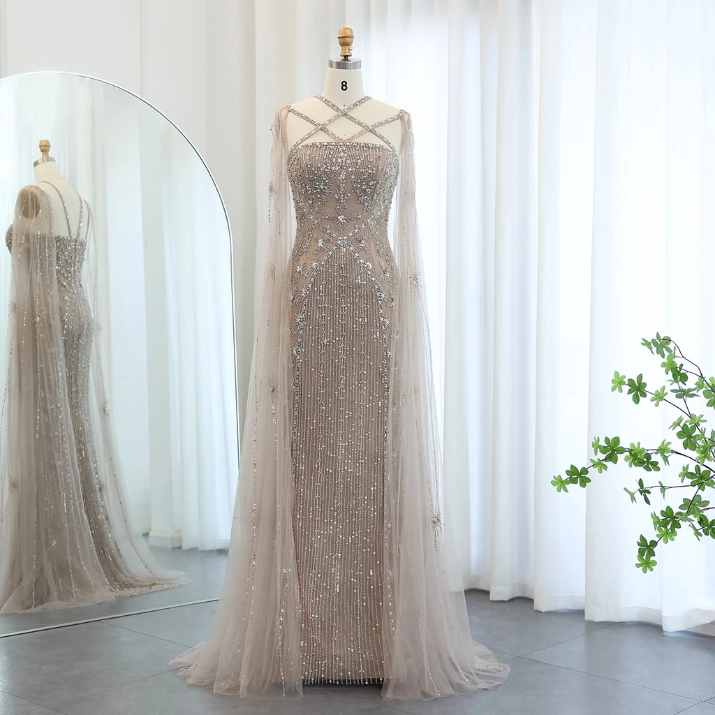 Mermaid Gown with Cape Sleeves | Criss-Cross Bodice | 3 Colors