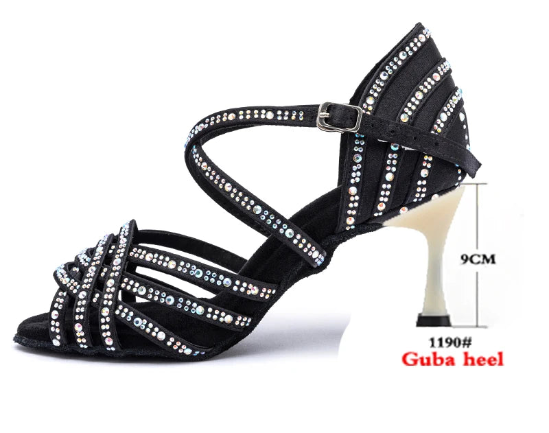 Rhinestone Latin Dance Heels | Satin Ballroom Sandals