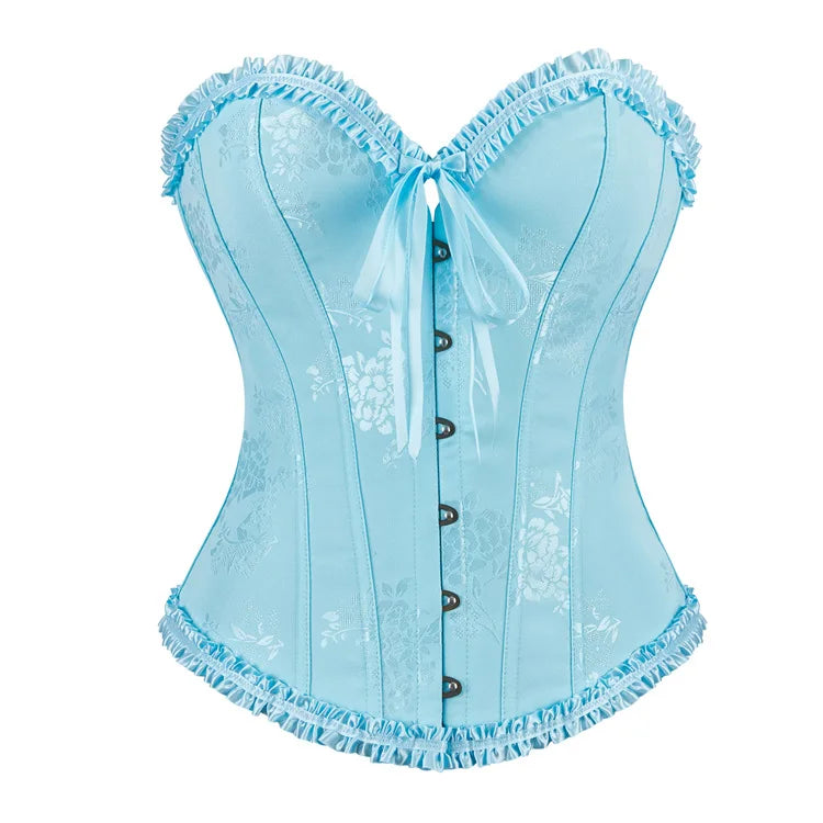 Floral Satin Overbust Corset | Lace Trim | Victorian Gothic