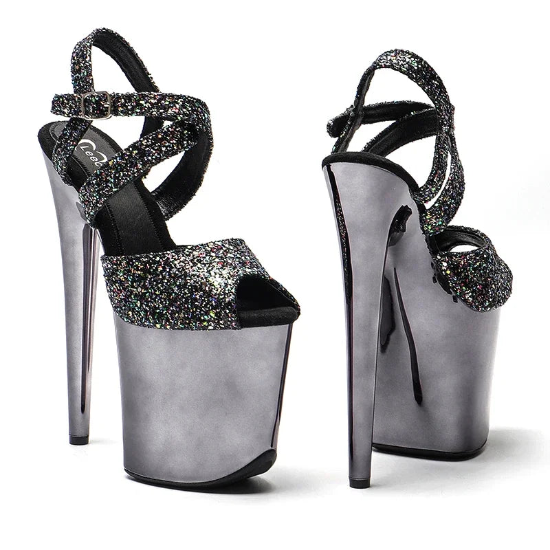 8-Inch Glitter Platform Sandals - High Heel Performance Shoes