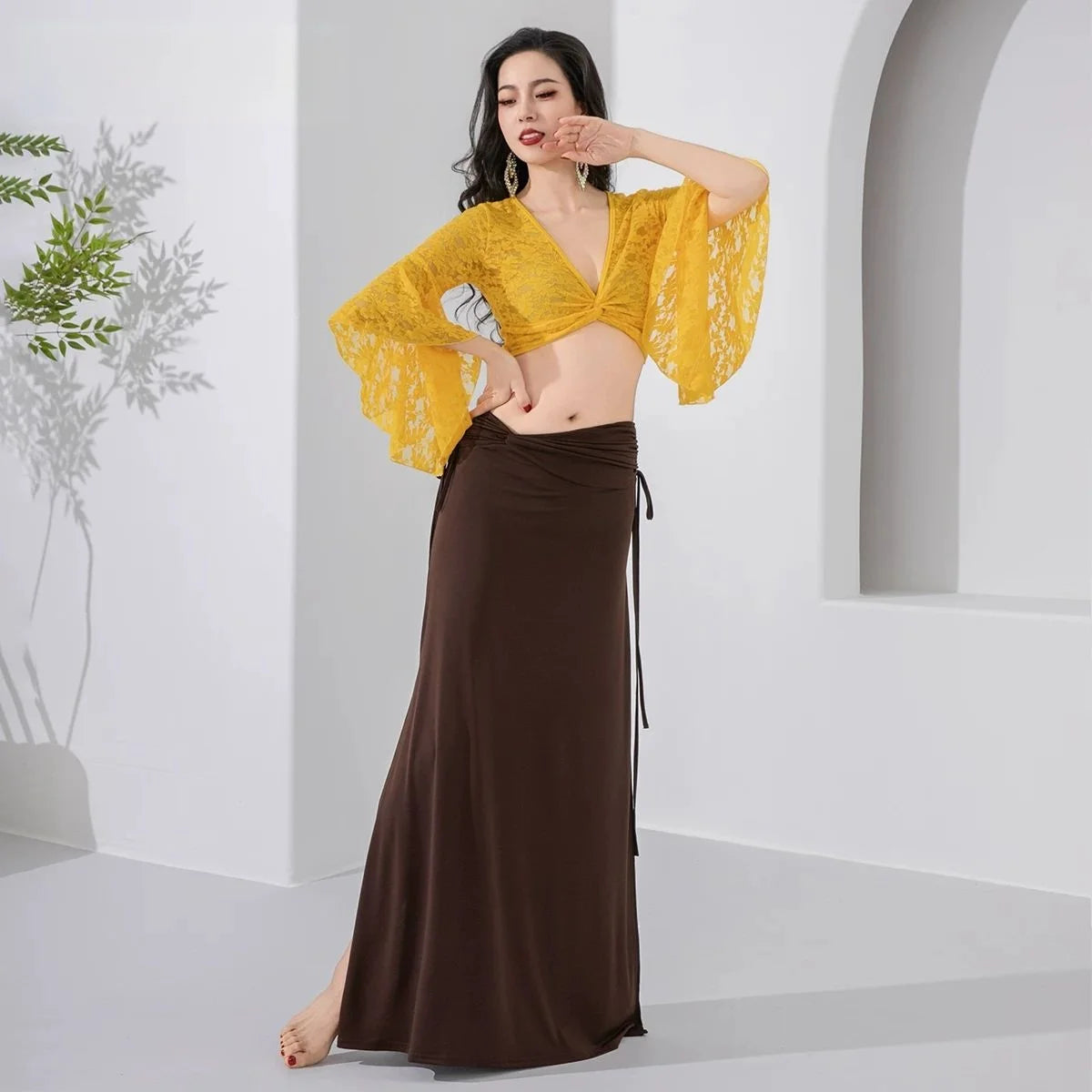 Belly Dance Costume | Lace Bell Sleeve Top & Maxi Skirt