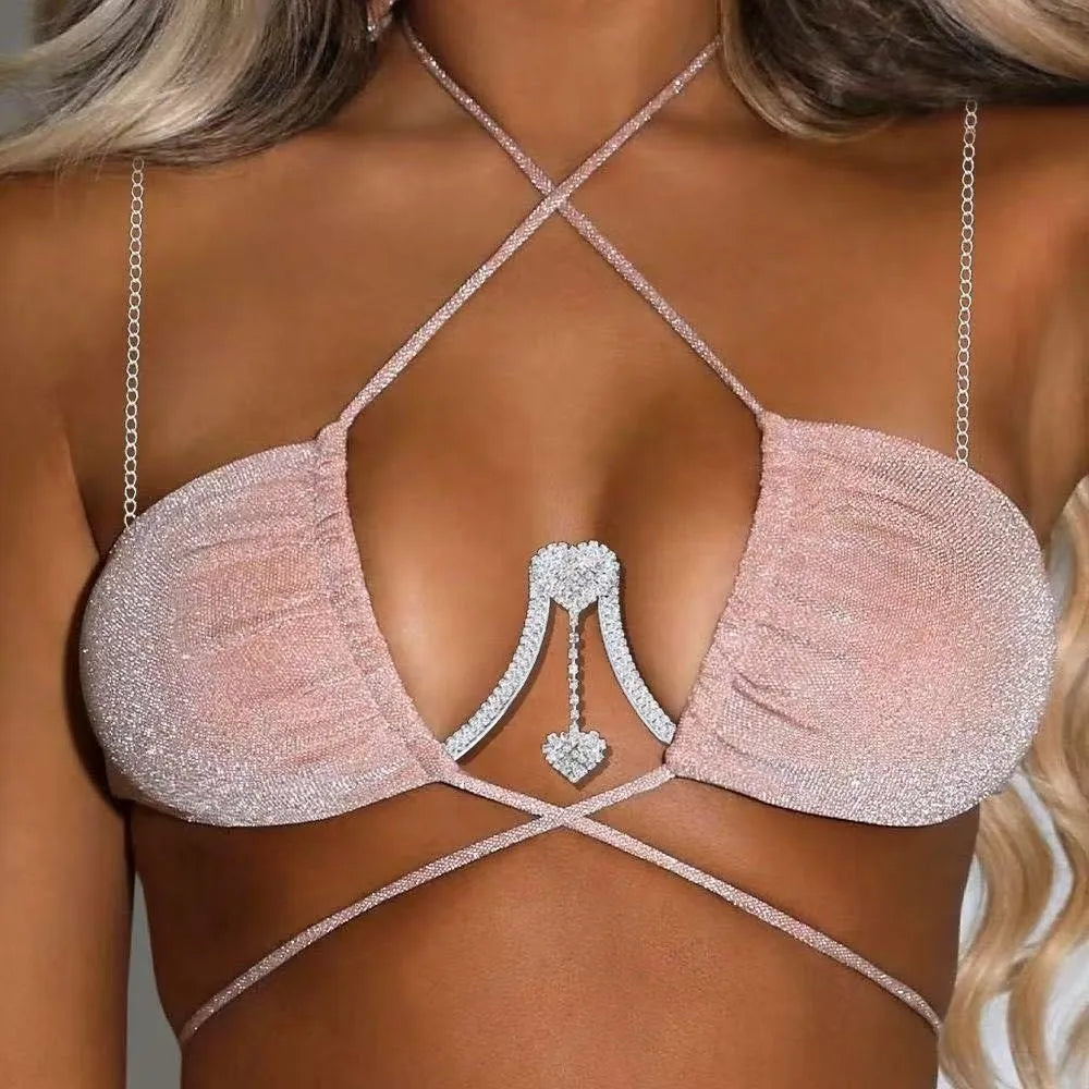 Rhinestone Body Chain | Heart & Flower | Gold & Silver