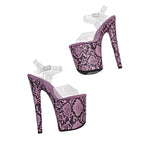 20cm Clear Platform Sandals - Snake Cover Party Dance Heels