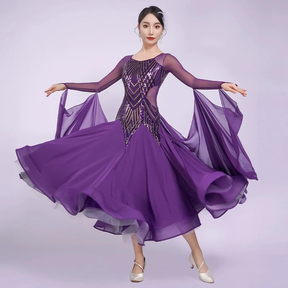 Ballroom Dance Dress | Sequin Glitter Mesh | S-3XL