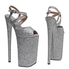 Glitter Platform Ankle Strap Sandals - 10 Inch Pole Dance Heels