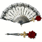 Lace Hand Fan | Black Rose Detail