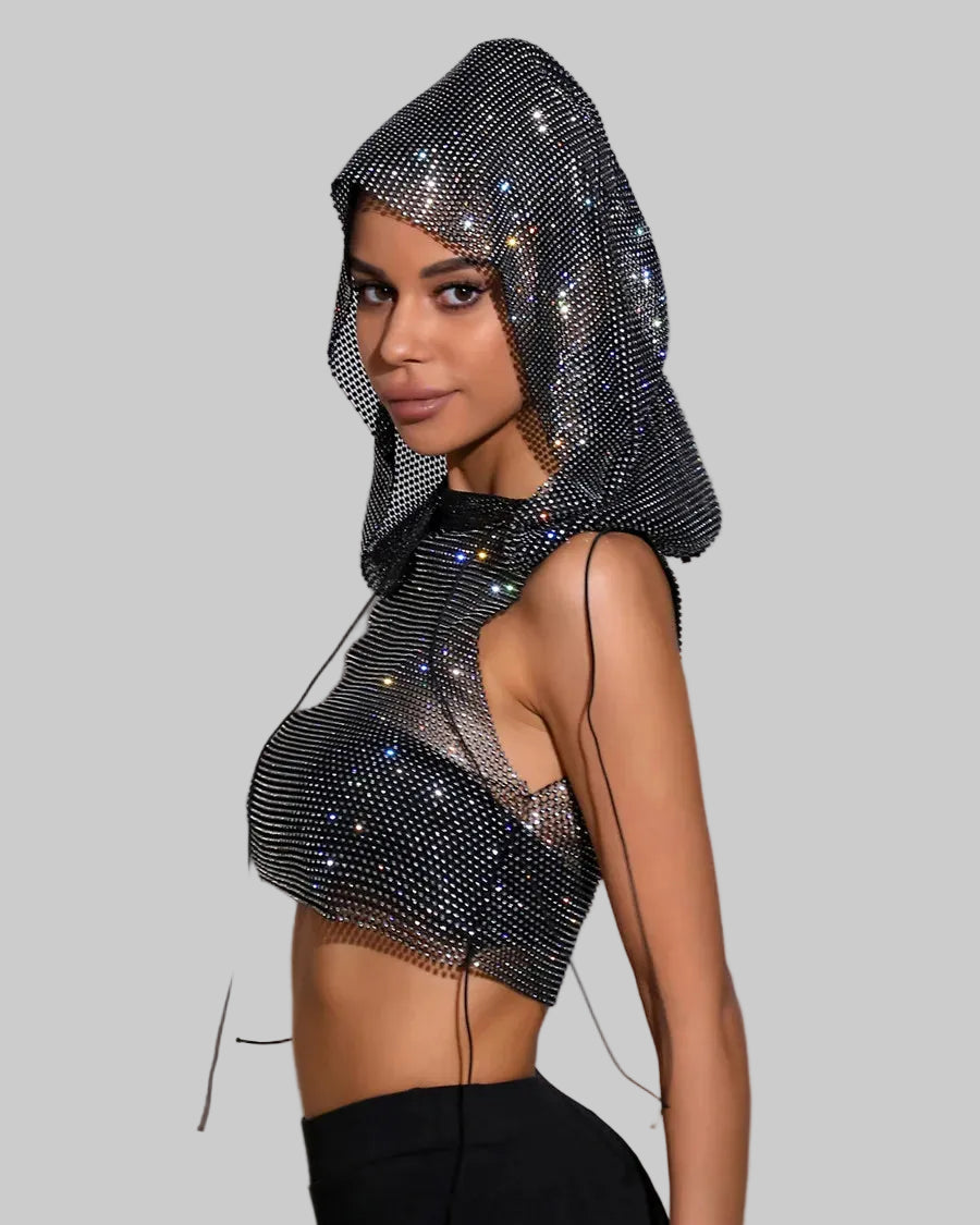 Crystal Mesh Hooded Tank Top - Sheer Performance Cami