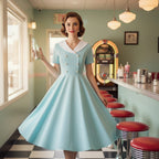 Vintage 50s A-Line Dress | Peter Pan Collar | Short Sleeve