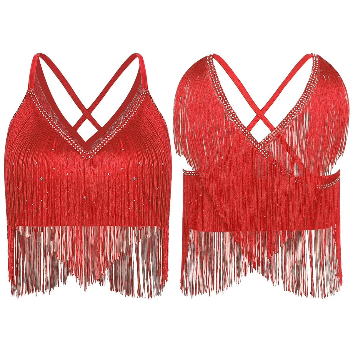 Fringe Tassel Crop Top | Crisscross Back | Latin Dance & Stage | 7 Colours