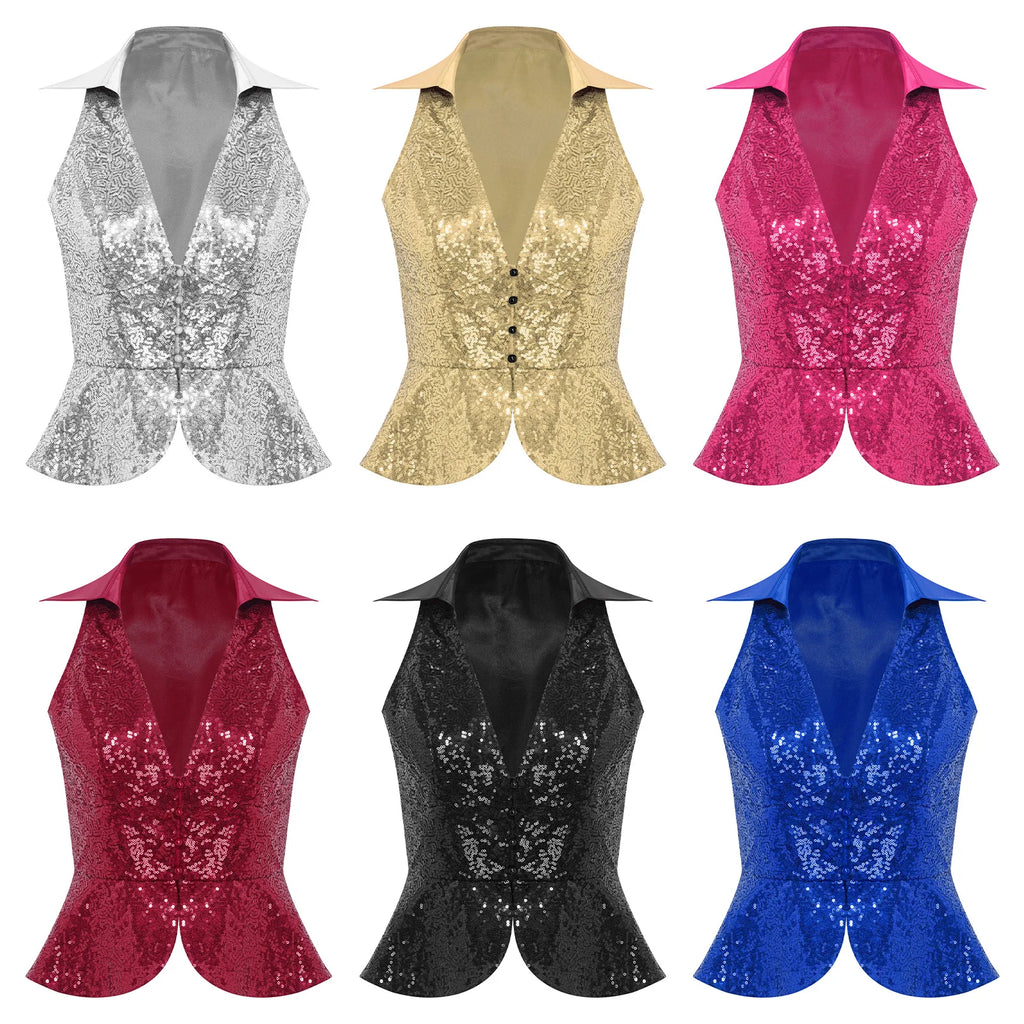 Sequin Lapel Peplum Vest | Sleeveless | Jazz, Cabaret & Stage Performance