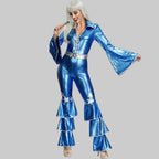 Women's 70s Disco Jumpsuit with Belt - Vintage Stage Performance Costume