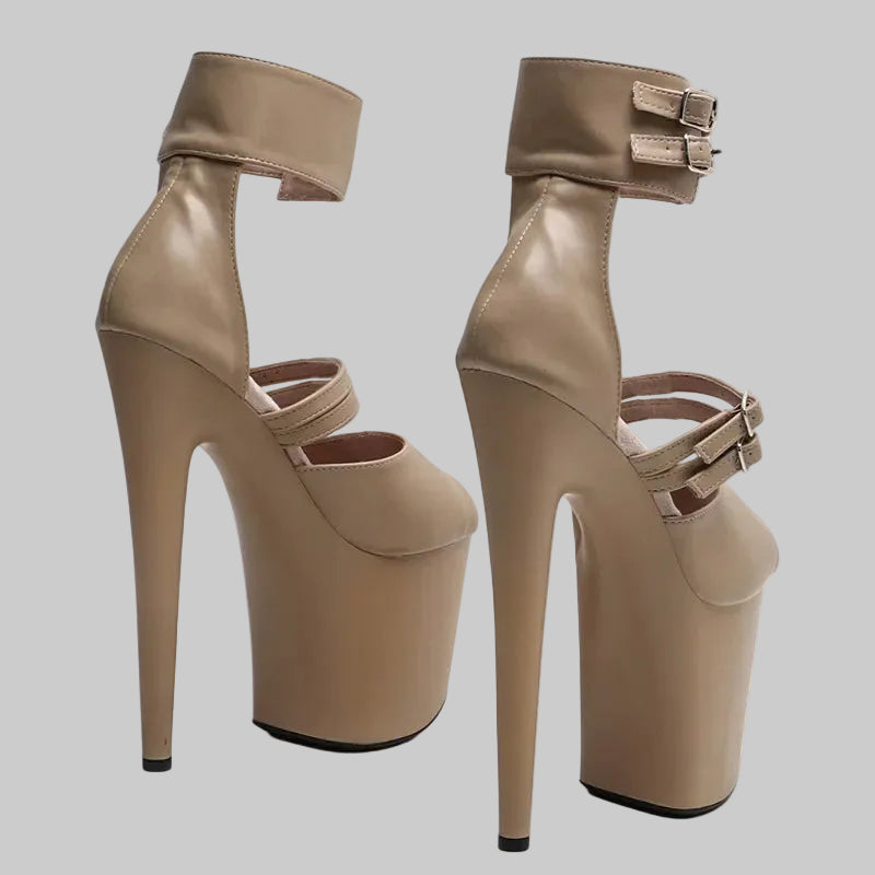 20CM Matte PU Platform Sandals - Open Toe 8 Inch High Heel Pole Dance Shoes
