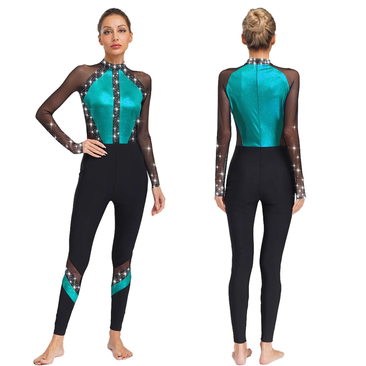 Rhinestone Catsuit | Mesh Sleeves | Stage Ready