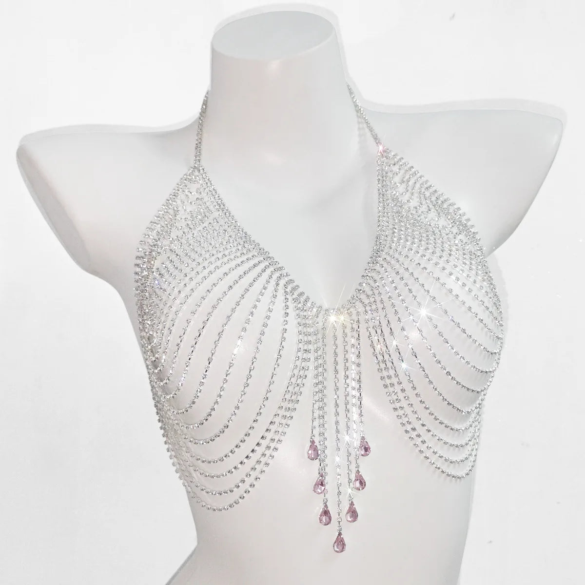 Rhinestone Tassel Chest Chain | Water Drop Body Jewelry